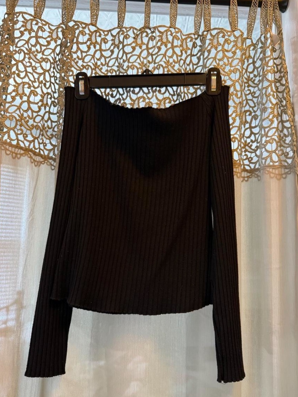 Brandy Melville Black Ribbed Off-Shoulder Top